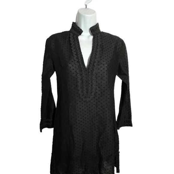 Sail to Sable size 0 XS black swiss dot tunic dress long sleeves cotton voile - Picture 2 of 7